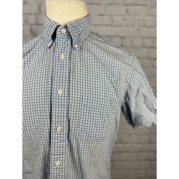 Brooks Brother Seersucker Short Sleeve Button Down Shirt Men M Regent Blue,White - Picture 4 of 9